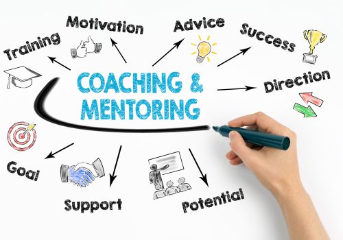 Coaching and Mentoring Concept Coaching and Mentoring Concept. Chart with keywords and icons on white background